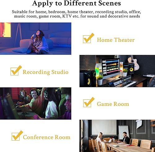 Miniatura 6 de Paquete de 6 paneles de pared insonorizados de 1 x 12 x 12 pulgadas, autoadhesivos, paneles de espuma piramidal de alta densidad a prueba de sonido