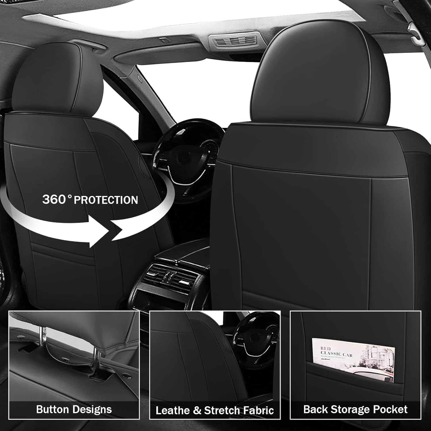 Car Seat Covers Full Set for Subaru Crosstrek 2016-2026,Waterproof Faux Leather Seat Protector, Split Bench Compatible, Breathable Auto Accessories Universal Fit SUV Sedan(Black,5 Seat)