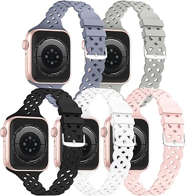 Seizehe 5 Pack Lace Silicone Bands Compatible with Apple Watch Band 38mm 40mm 41mm 42mm 44mm 45mm 49mm, Women Slim Breathable Sport Replacement Wristbands for iWatch Series 8 7 6 5 4 3 2 1 SE Ultra