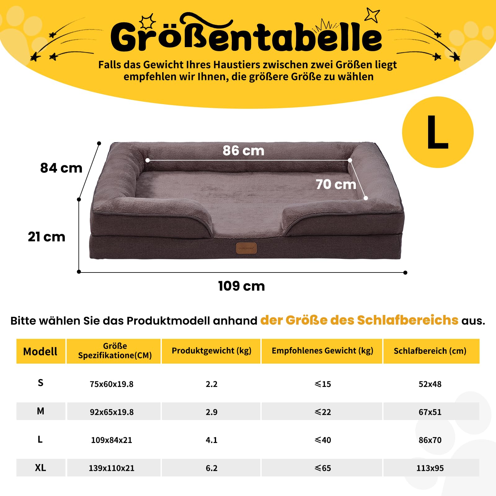 Cama ortopédica para perros medianos y grandes, 109 x 84 x 21 cm, esponja de alta densidad con alto rebote, lavable con funda extraíble, cómoda, antideslizante, impermeable, marrón oscuro