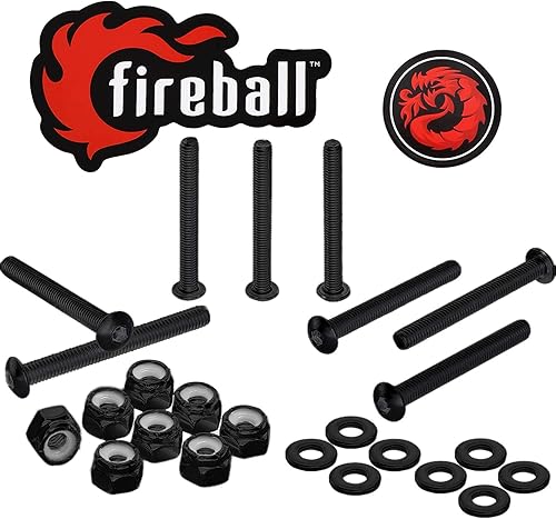 Fireball Dragon Skateboard Hardware Kit Negro – Juego de tornillos de montaje y tuercas para Longboard Skateboard & Cruiser – Tornillos de montaje