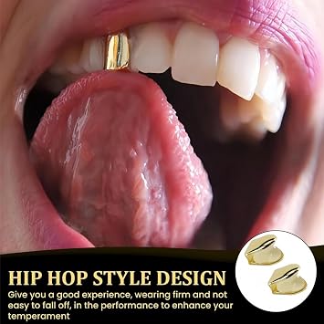 2pcs Solid Hip Hop Teeth Grills,Solid Hip Hop Teeth Plain,Gold Tooth Caps for Teenth,Temporary Teeth Decoration,Stylish Teeth Grills,Gold Teeth Covers,Hip Hop Jewelry Accessory for Parties,Halloween