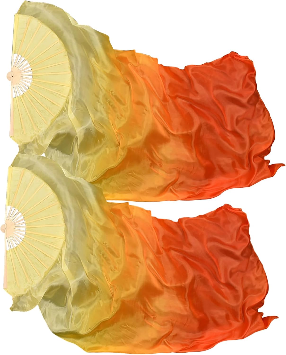 1 Pair(Left+Right) Belly Dance Faux Silk Veil Fans Bamboo Long Dance Fans Veil for Dancing Performance Stage Shows