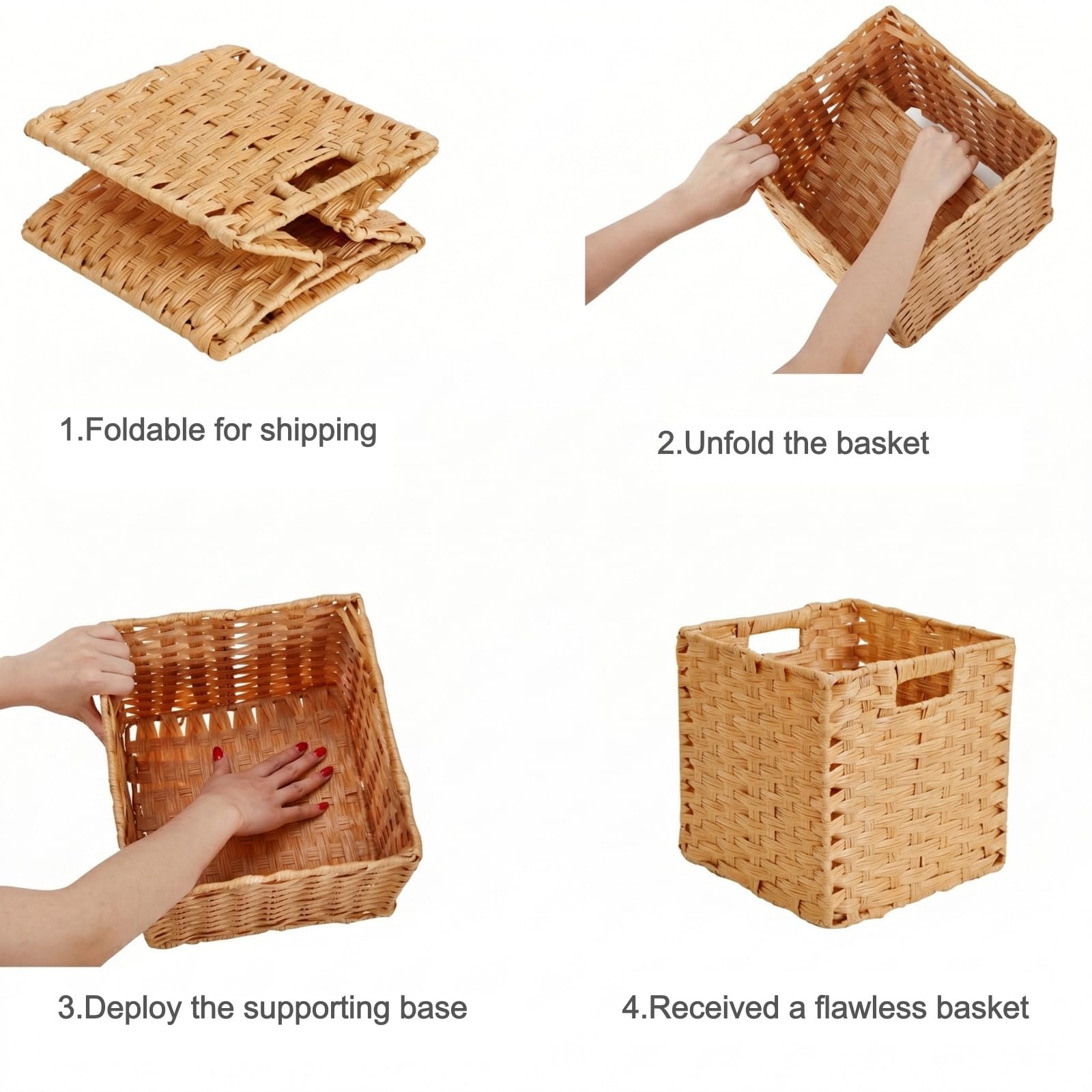 Caja de almacenamiento en forma de cubo, 25 x 25 x 25 cm, cesta de almacenamiento de ratán sintético para juguetes, ropa, estantes, guarderías, armarios, impermeables, no mohosas (beige