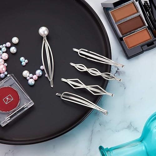 Miniatura 7 de meekoo 10 pasadores de pelo geométricos de metal para mujeres y niñas, accesorios para la cabeza (plateado)