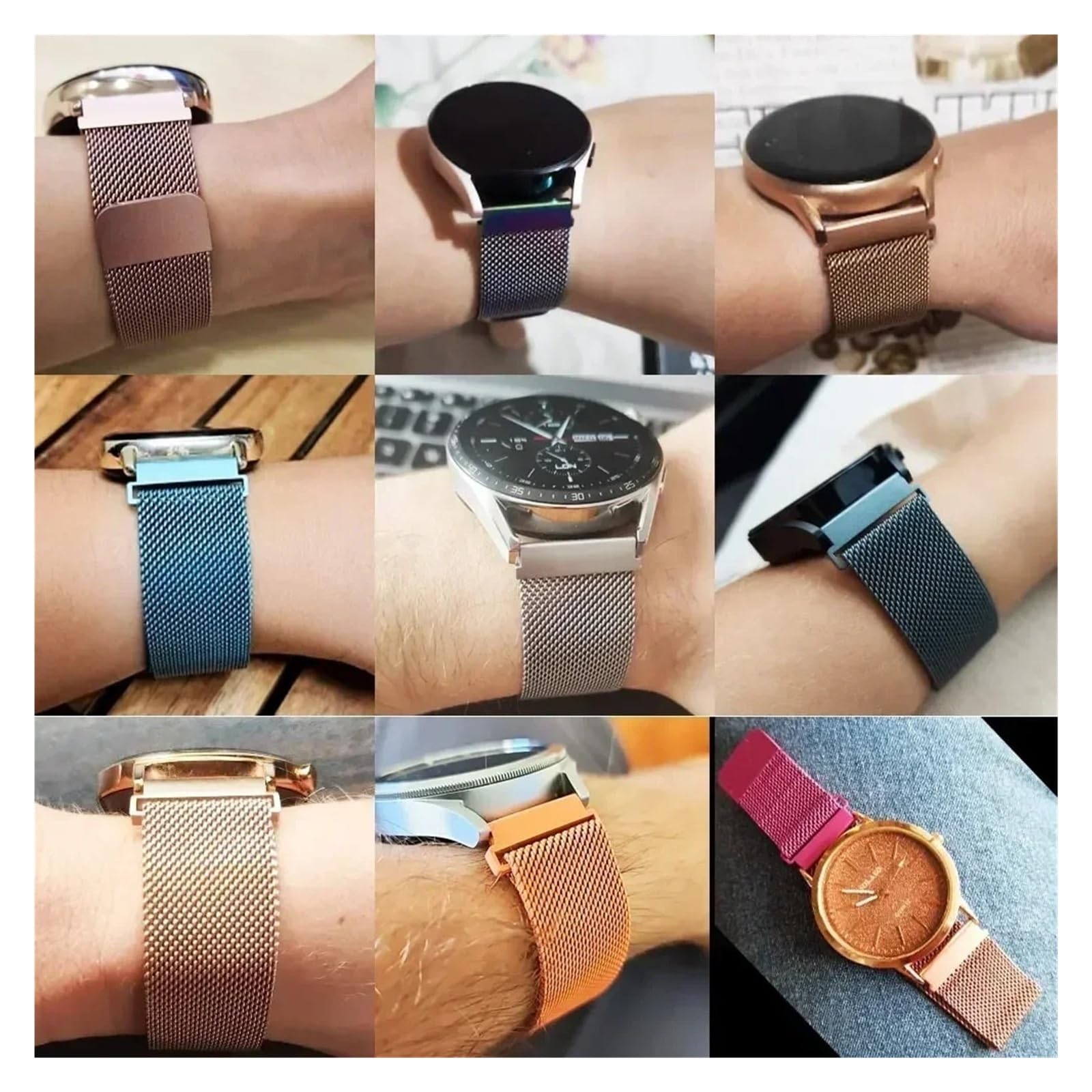 Bracelet magnétique en métal à boucle milanaise 20 mm 22 mm à libération rapide pour Samsung Galaxy Watch 6 5 4 Classic 46 47 mm Bip 5 GTR 4 3 GTS (Noir 2,20 mm)