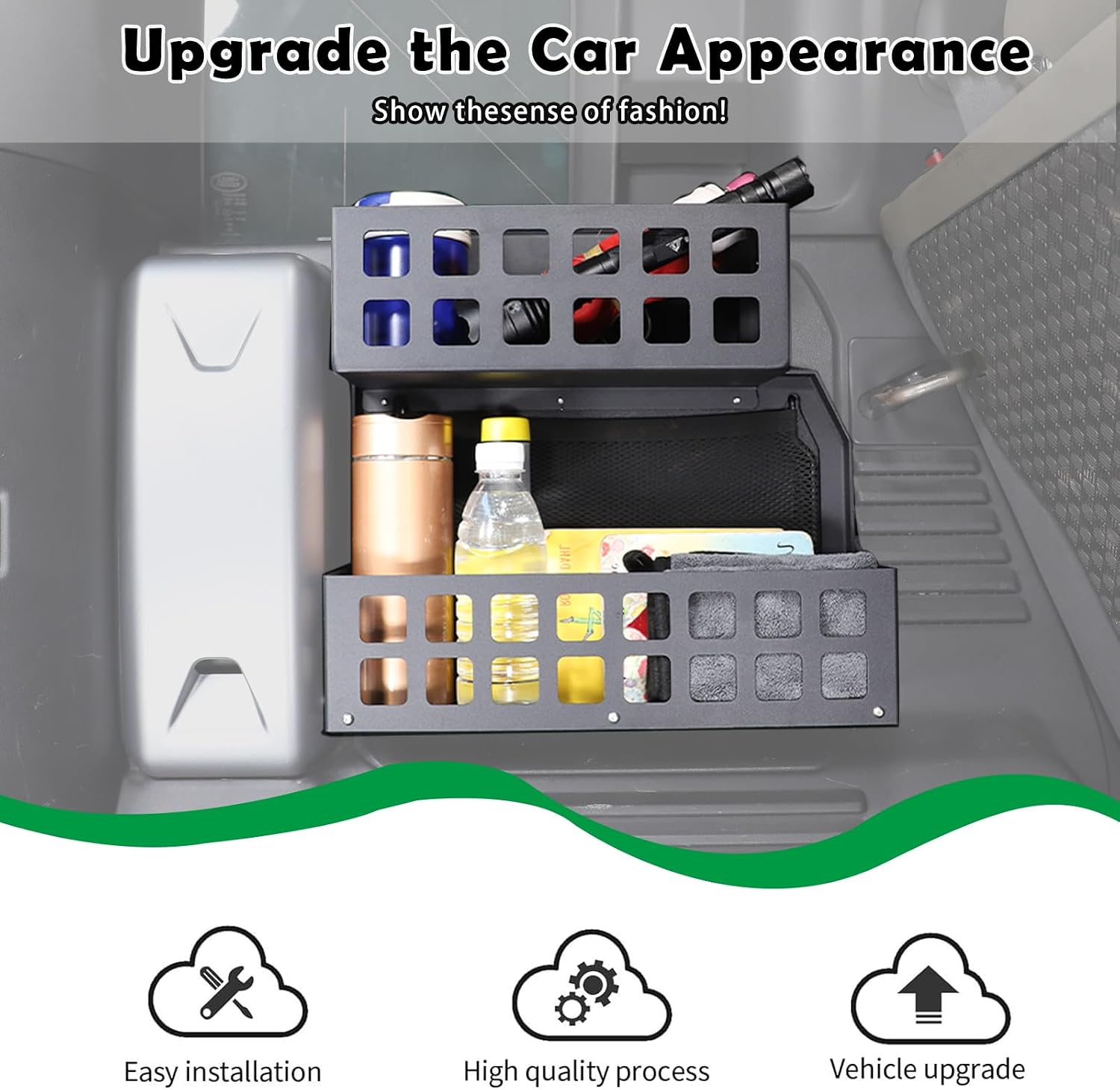HAPPYHORSE Car Rear Trunk Storage Box Organizer Compatible with Land Rover Defender 110 2020-2026 Aluminum Alloy Rear Trunk Side Cargo Rack Organizer Modular Storage Box Basket Accessories
