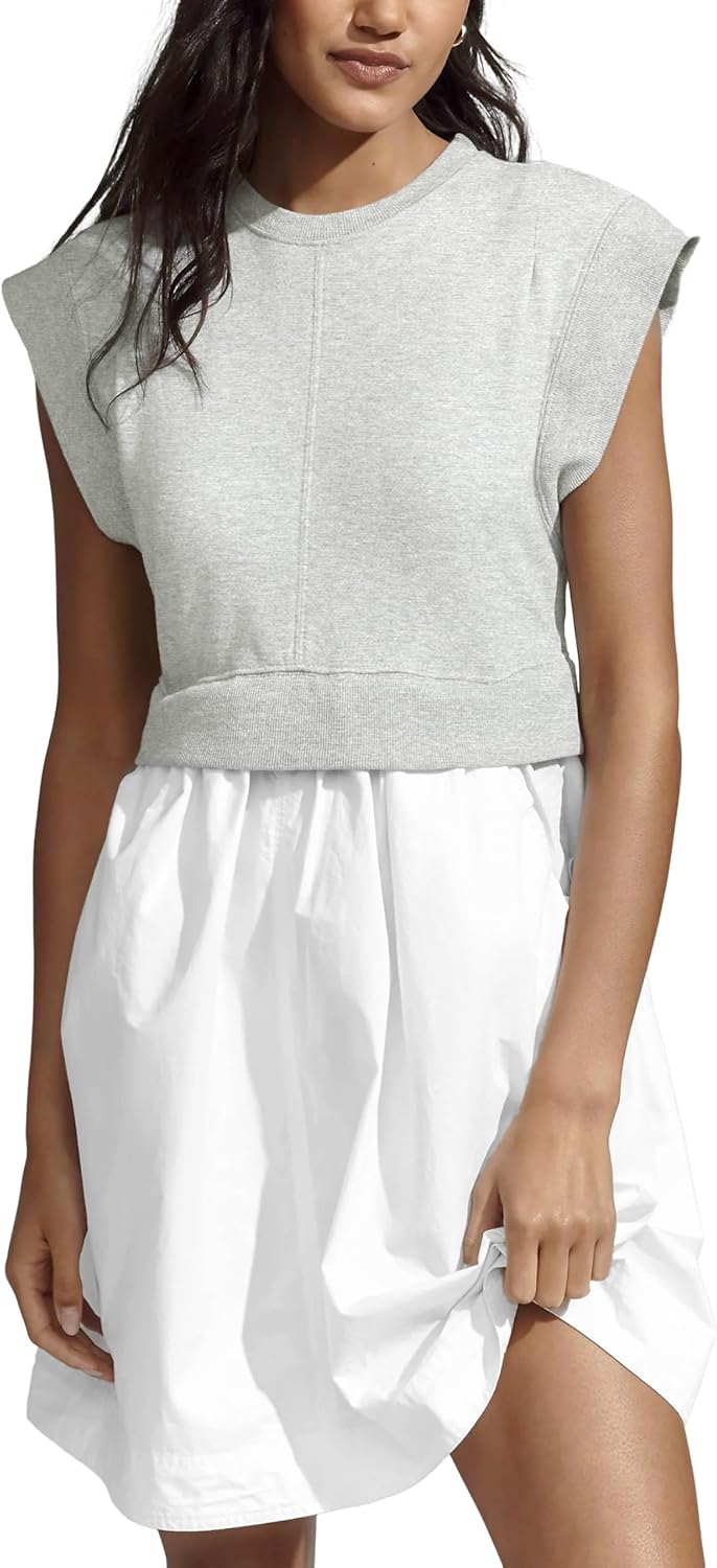 Majdan Womens Sleeveless Sweatshirt Dresses Open Back Tunic Dress Pullover Mini Dress with Pockets