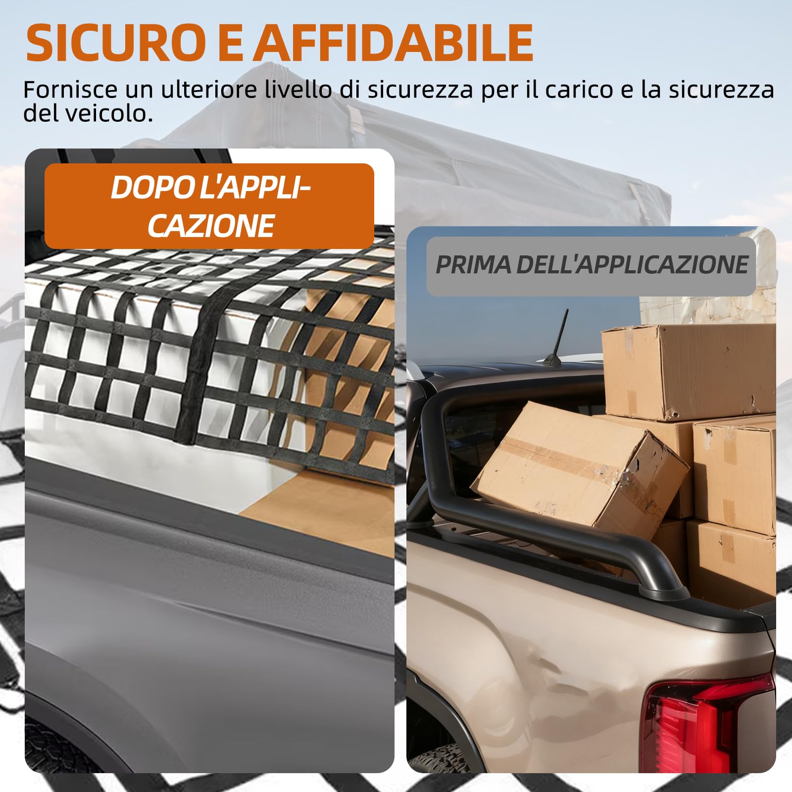 Rete carico 208x127cm – regolabile, 4 ganci & cinghie, per Ducato/Boxer/Jumper
