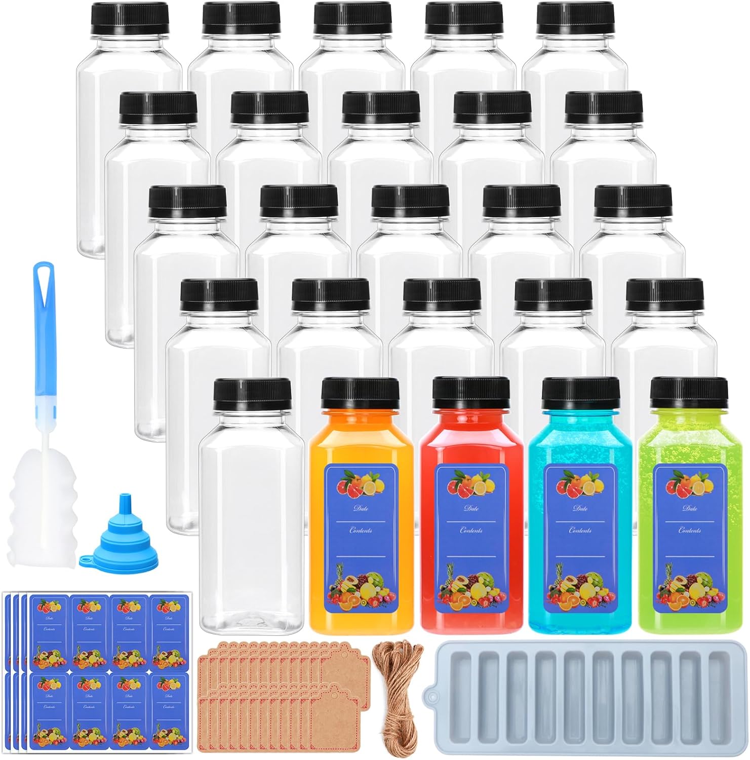 Flrolove 25pcs 16oz Plastic Juice Bottles with Caps, Juicer Bottles, Clear Empty Drink Containers with Lids, Smoothie, Milk and Other Beverages