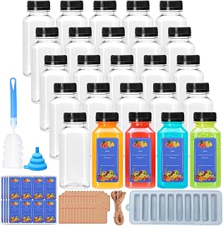 25 Pack 8oz Plastic Juice Bottles with Caps,Clear Drink Containers with Lids,Reusable Clear Bulk Beverage Containers for Juice, Smoothies, Ginger, Tea, Coffee and Other Beverages