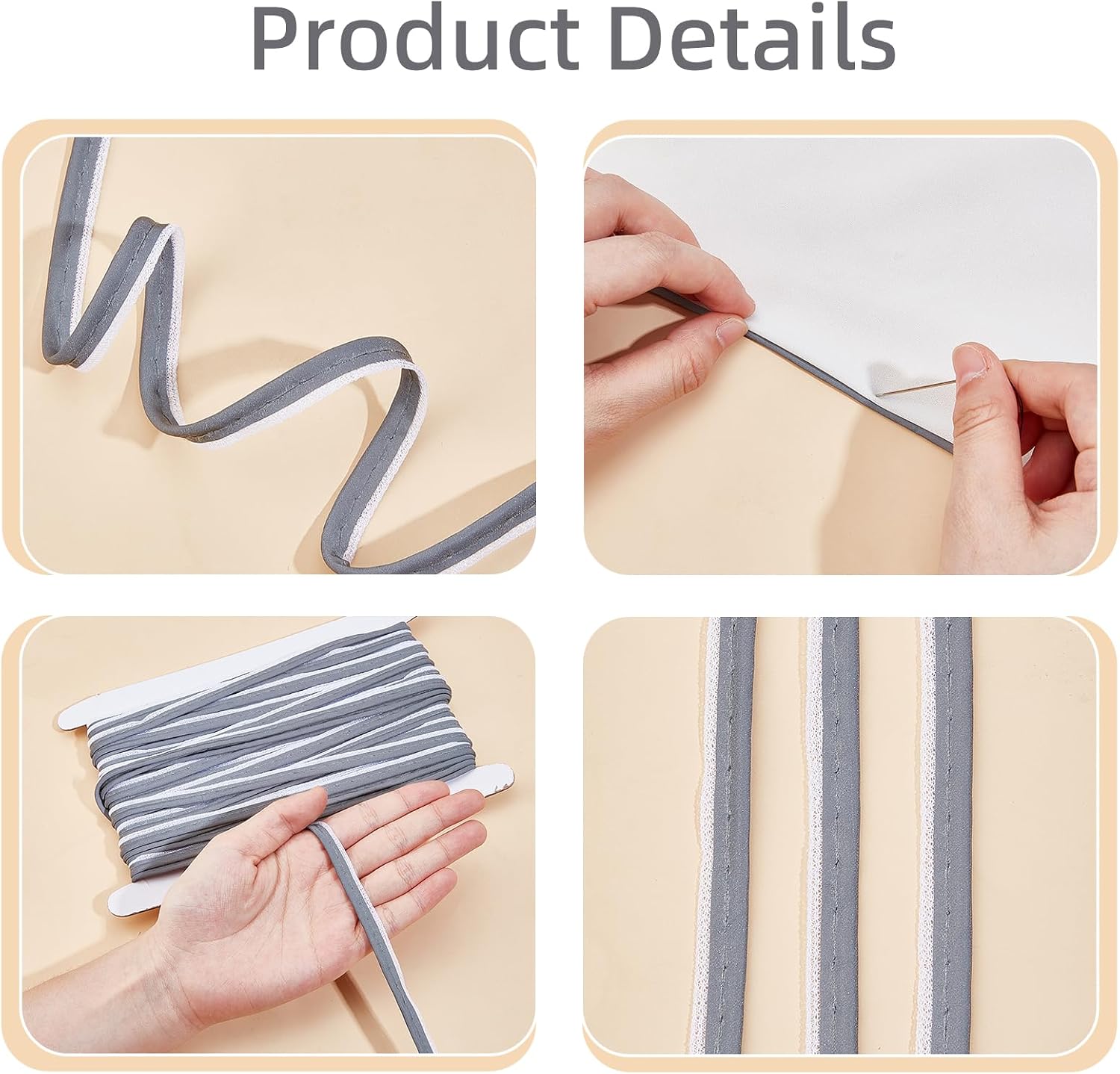 25 Yards 0.39 Inch Wide Reflective Piping Fabric Strip, Silver Polyester Piping Bias Tape, Sewing Supply for Garment Clothing Upholstery Accessories DIY Crafting