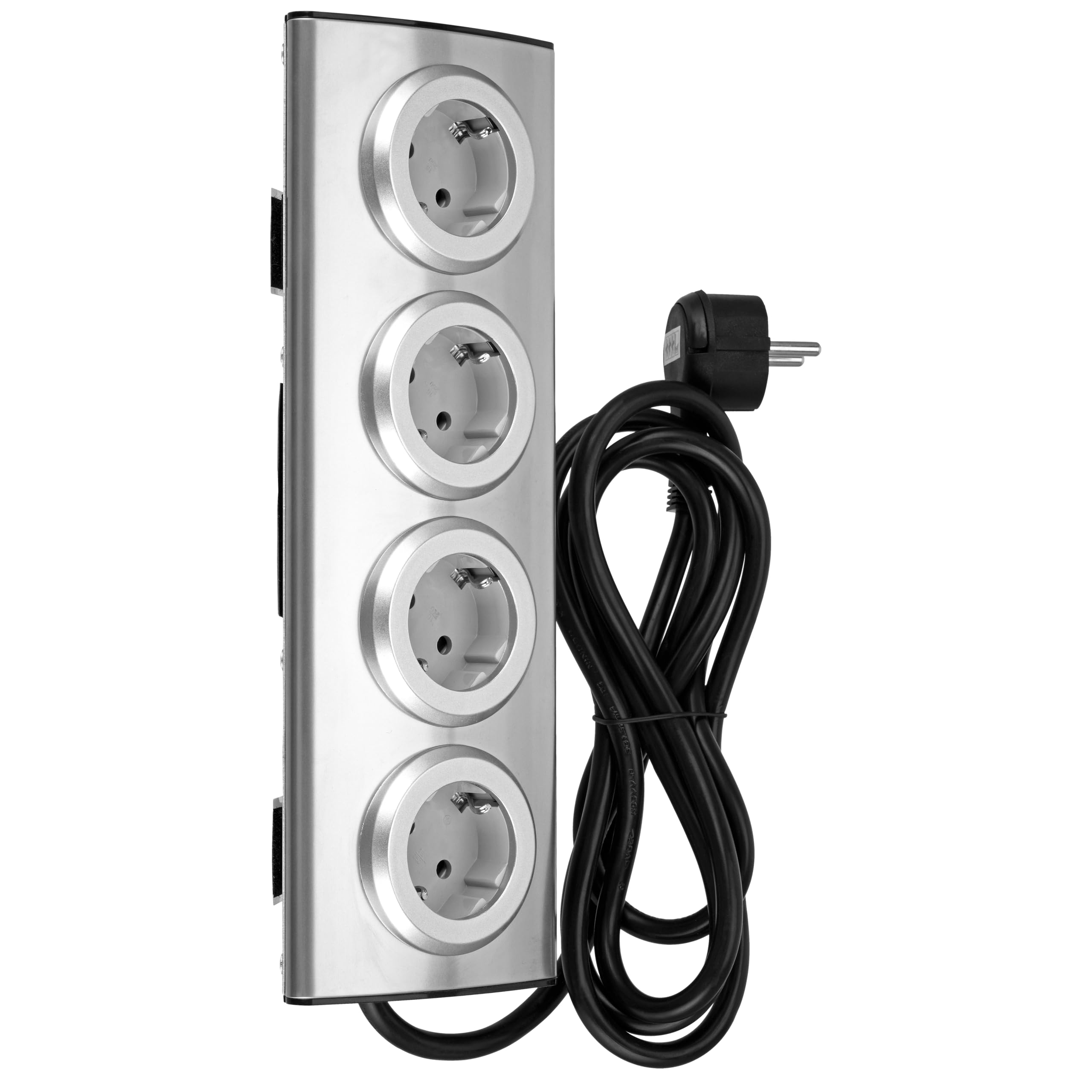 REV Steckdosenleiste - Mehrfachsteckdose mit Klettband für Eckmontage, ideal für Küche & Büro, 3500W, 1,95m, Silber