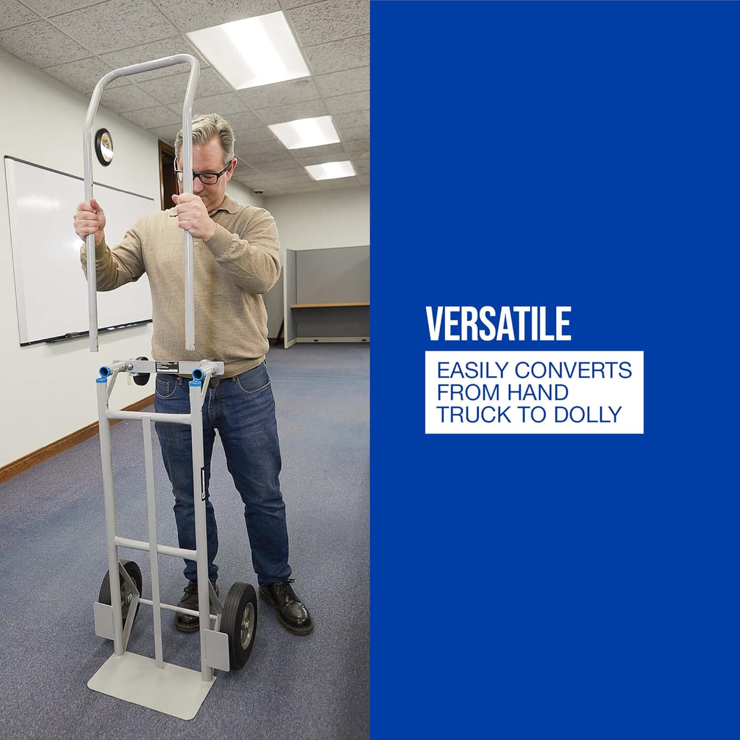 Strongway 2 in 1 Convertible Hand Truck and Dolly, 600 Lb Vertical and 800 Lb Horizontal Capacity, 47.24 in. H, 9.8 in. Wheels, Steel Frame, for Warehouses, Shops and Home Use