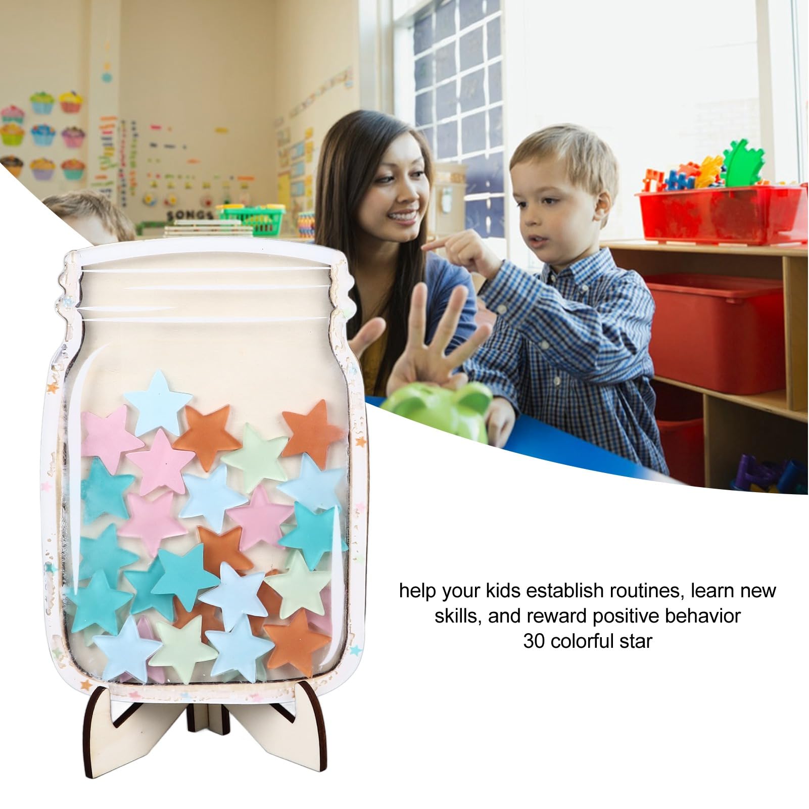 Système De Récompense Pour Enfants – Bocal En Bois Avec 30 étoiles Colorées – Pour Encourager Les Bons Comportements à La Maison Ou à L’école