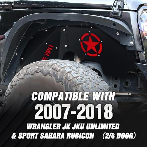 Vista 2 de Forros de guardabarros interiores delanteros compatibles con Wrangler JK y JKU Unlimited 2/4 puertas 2007-2018, estilo atornillable, cubierta