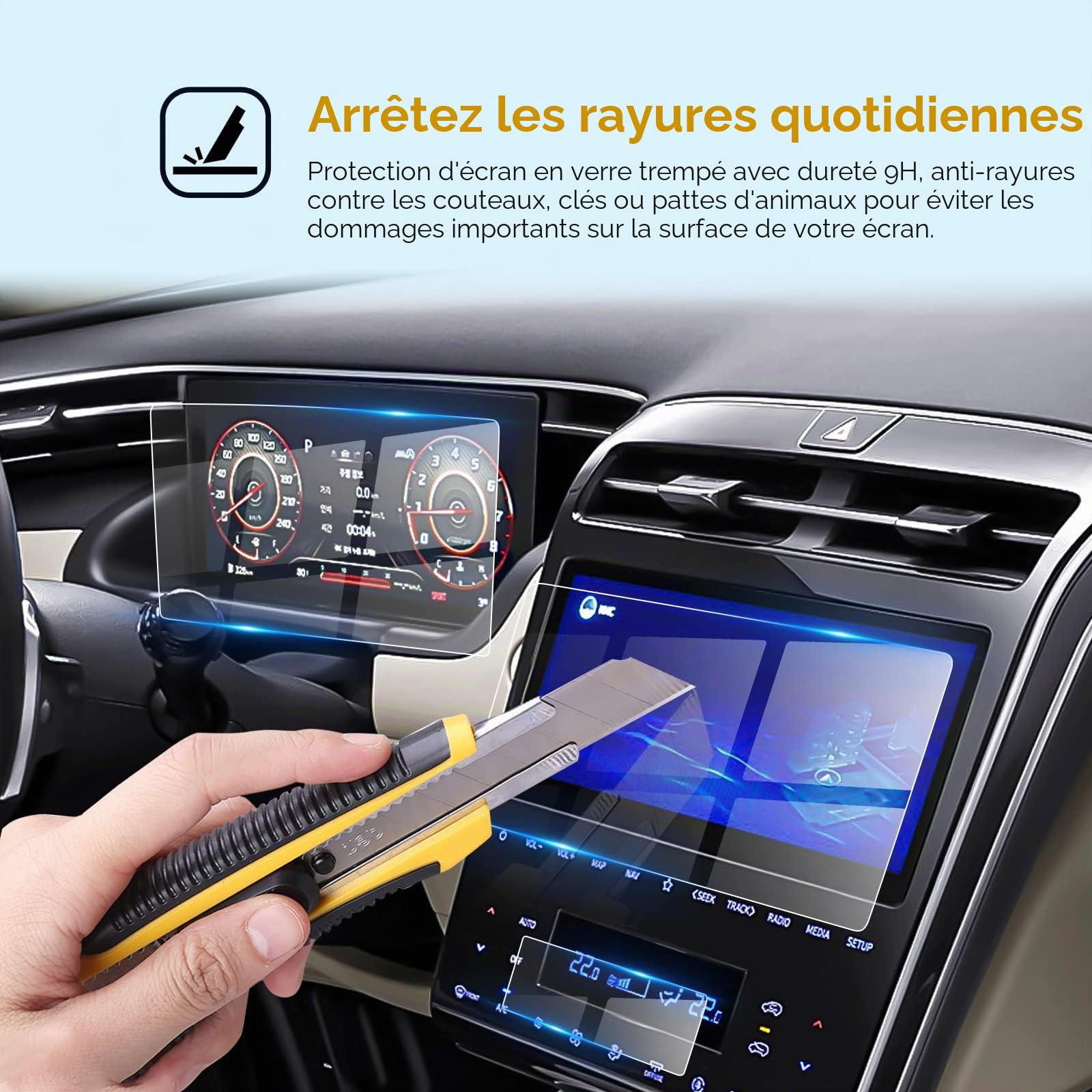 LFOTPP Pour Hyundαi Tucson NX4 2021+ Film de protection d'écran en verre trempé 9H Accessoires (10" navigation+tableau de bord 10,25" Film de protection d'écran + film de climatisation)