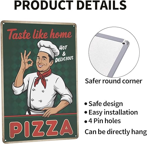 Miniatura 4 de Pizzería italiana Chef Metal Art 8X12IN Decoración retro de cocina para comedor y decoración rústica de Trattoria Tema de pared