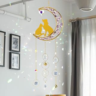 Opohaome Moon Crystal Suncatcher Dog Cat Memorial Gifts Sun Catchers Indoor Window Hanging Crystals Prism Suncatcher for Windows Healing Amethyst Crystal Decor Rainbow Maker Gifts for Birthday