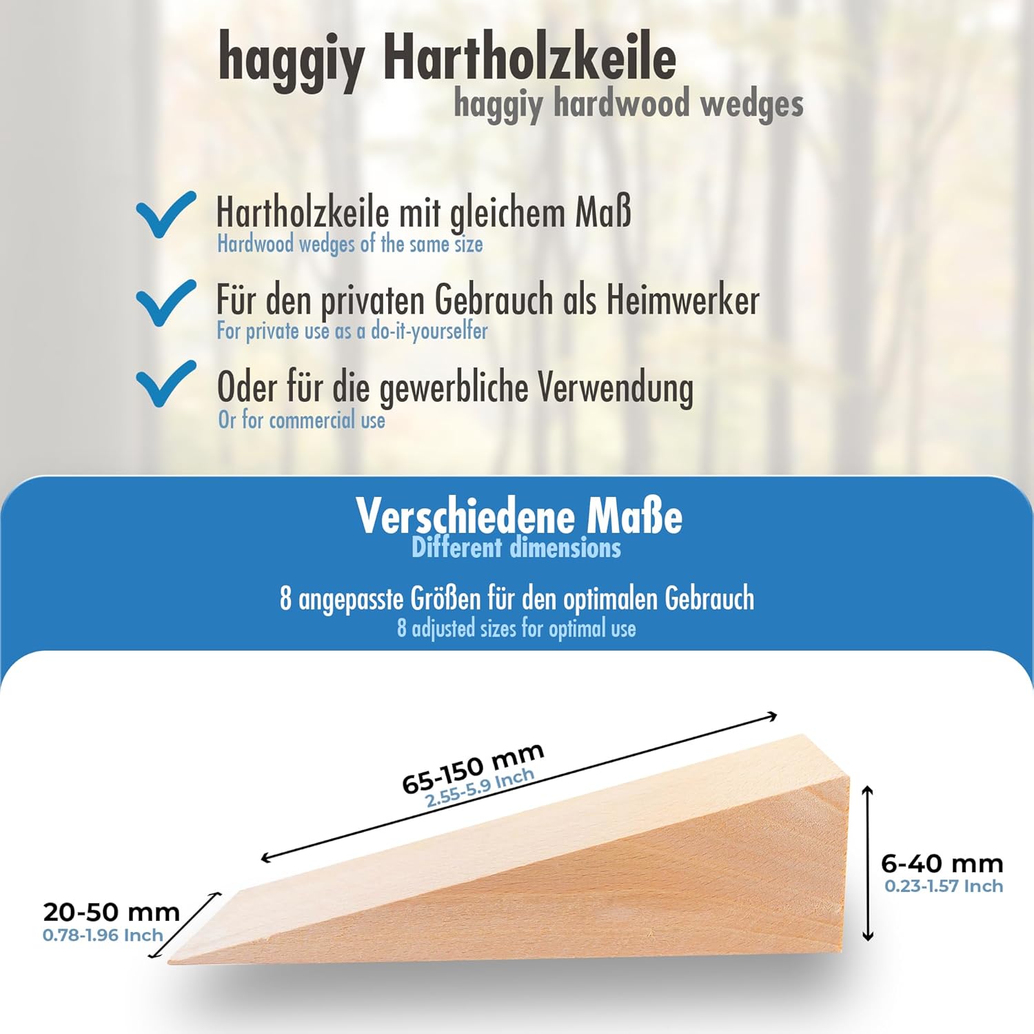 haggiy Hardwood Wedge - Wooden Wedge Set - Natural Beech Wedges - Door Stopper - Ideal for Furniture, Assembly, DIY - (LxWxH) 80x25x20 mm - 50 pcs.