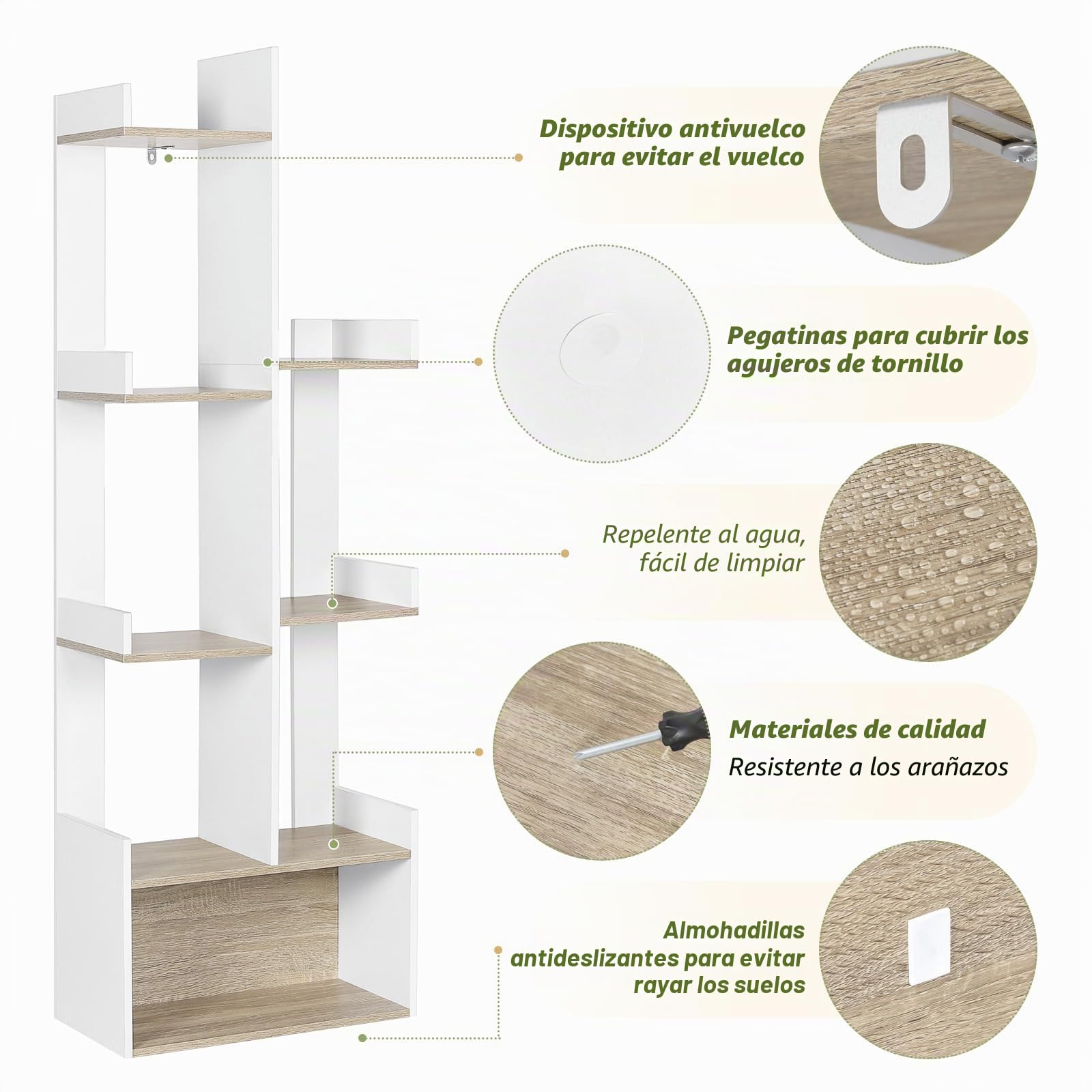 EUGAD Librería en Forma de Árbol con 8 Compartimentos, Color Blanco, Roble