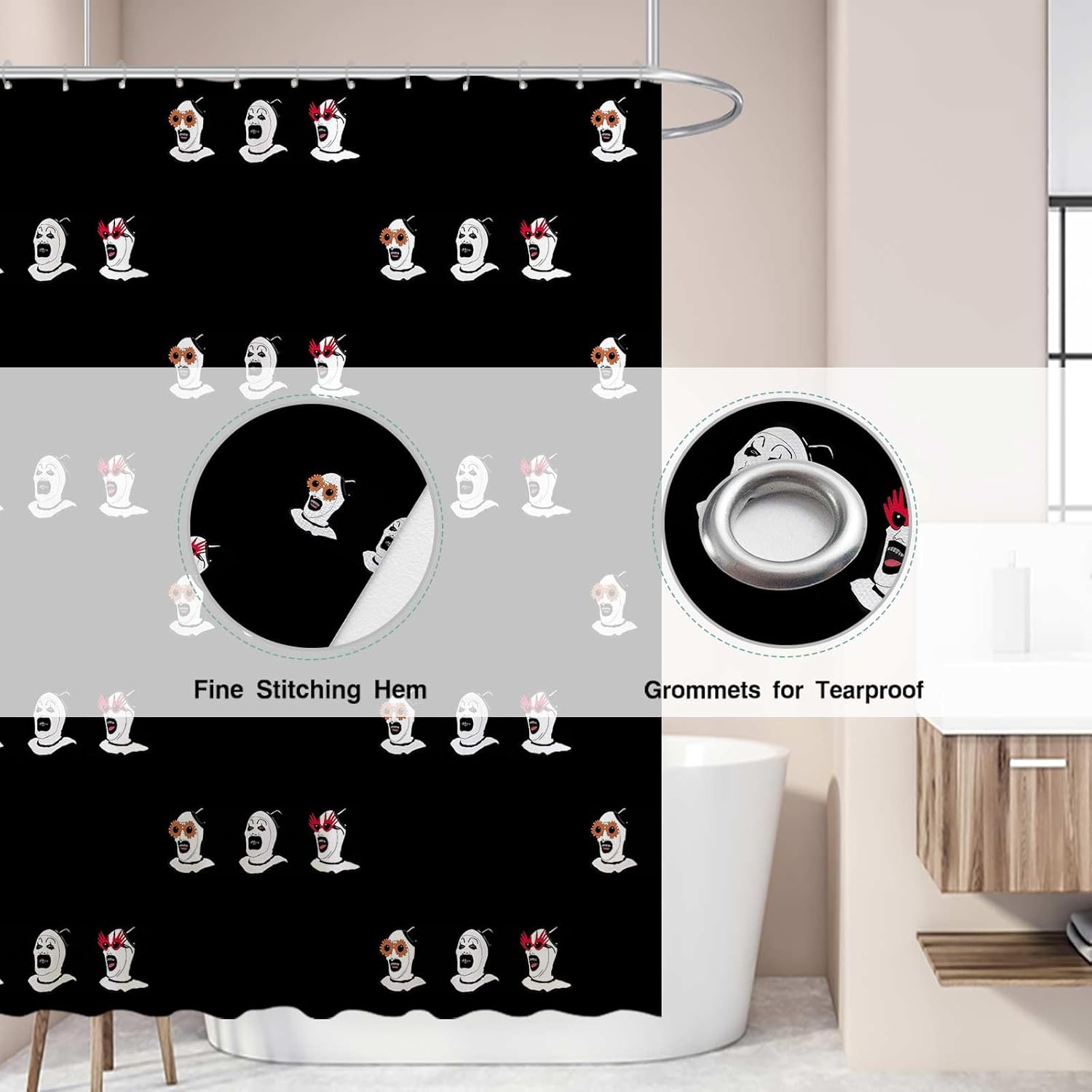 Funnytree Nightmare Clown Shower Curtain, The Horror Show Bathroom Decor, Waterproof Fabric Durable Easy Care Washable, 72"X72"(Hooks Not Included) SC00202-002