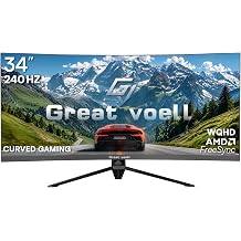 Great voell 34 Inch Curved Gaming Monitor, 240Hz 1ms Display, 1500R 219 WQHD VA Screen, G-Sync & FreeSync, HDR, PIP/PBP, DP1.4 & HDMI 2.0, Tilt Adjustable, VESA, DP Cable Included, Pro Gaming
