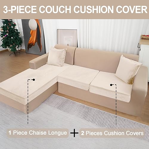 Miniatura 2 de Fundas de sofá para sofá de 2 cojines y 1 funda de diván de terciopelo seccional, fundas de sofá separadas en forma de L con 2 fundas de almohada (2