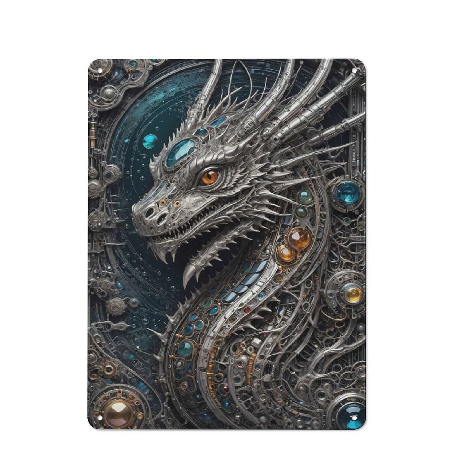 Modern Vintage Steampunk Galactic Dragon Office Metal Sign 40x30cm, Creative Space Decor for Home Office, Reading Corner Or Bedroom