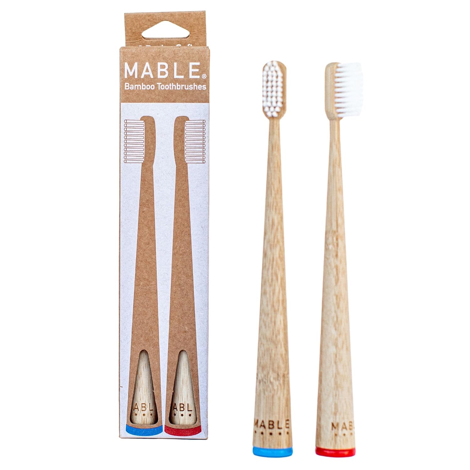 MABLE Bamboo Toothbrush for Adults Soft Bristle Compostable Wooden Toothbrushes Available in 2 Pack Soft Bristles Pack of