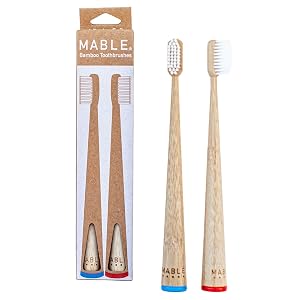 MABLE Bamboo Toothbrush for Adults Soft Bristle Compostable Wooden Toothbrushes Available in 2 Pack Soft Bristles Pack of