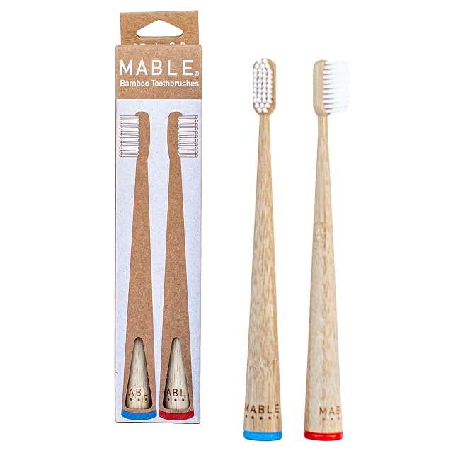 MABLE Bamboo Toothbrush for Adults Soft Bristle Compostable Wooden Toothbrushes Available in 2 Pack Soft Bristles Pack of