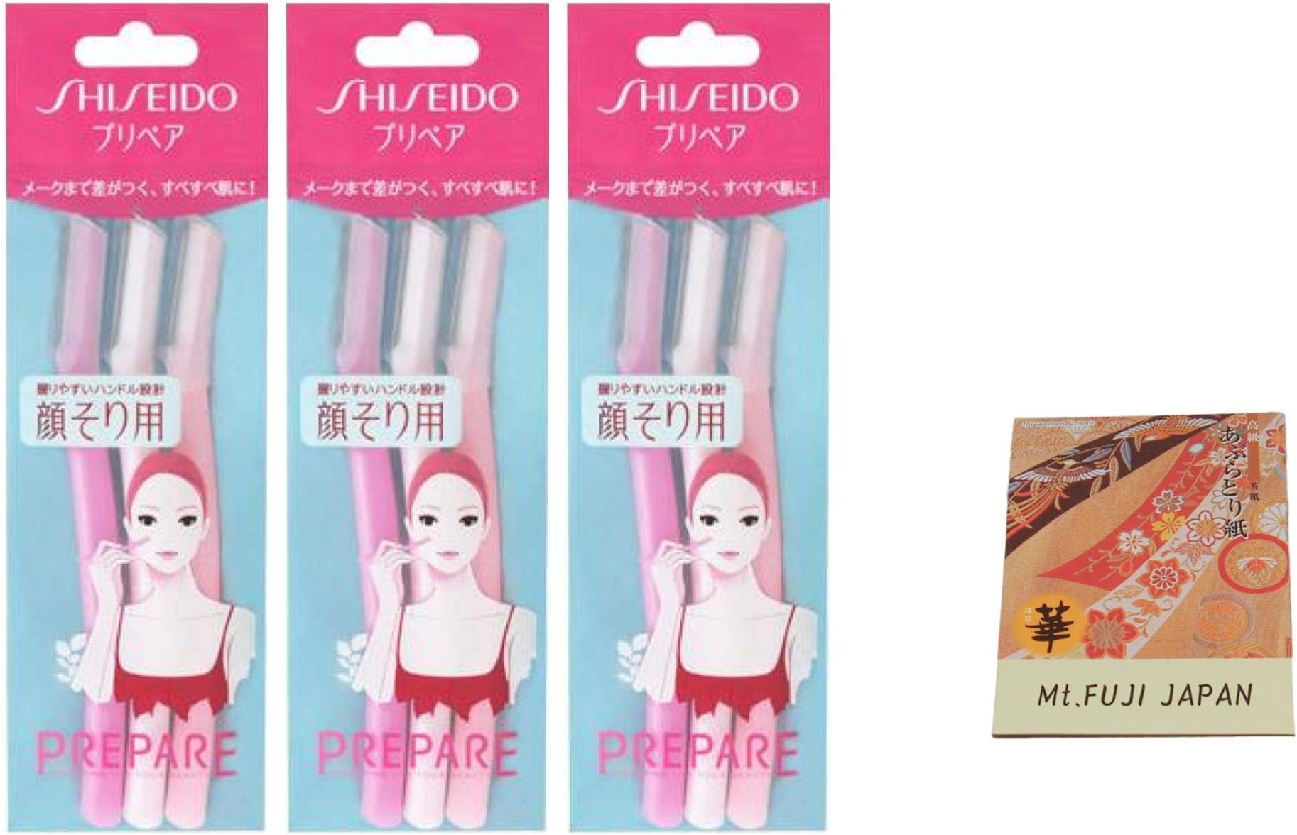 FT Shiseido Facial Razor 3pcs(L) x 3 Pack (total 9 pcs) Value Set with Premium Oil Blotting Paper