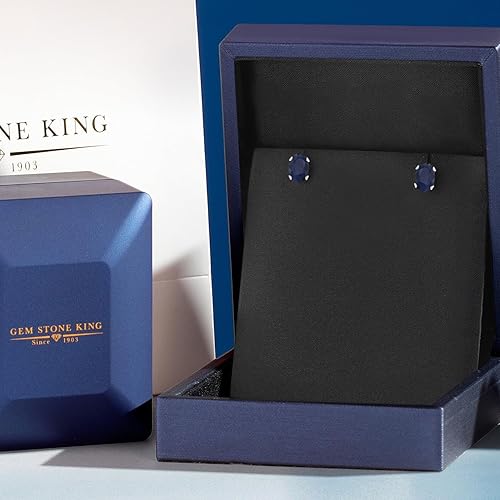 Miniatura 5 de Gem Stone King Pendientes de tuerca de plata de ley 925 con zafiro azul para mujer 110 quilates piedra natal de piedras preciosas 0236 x 0157in