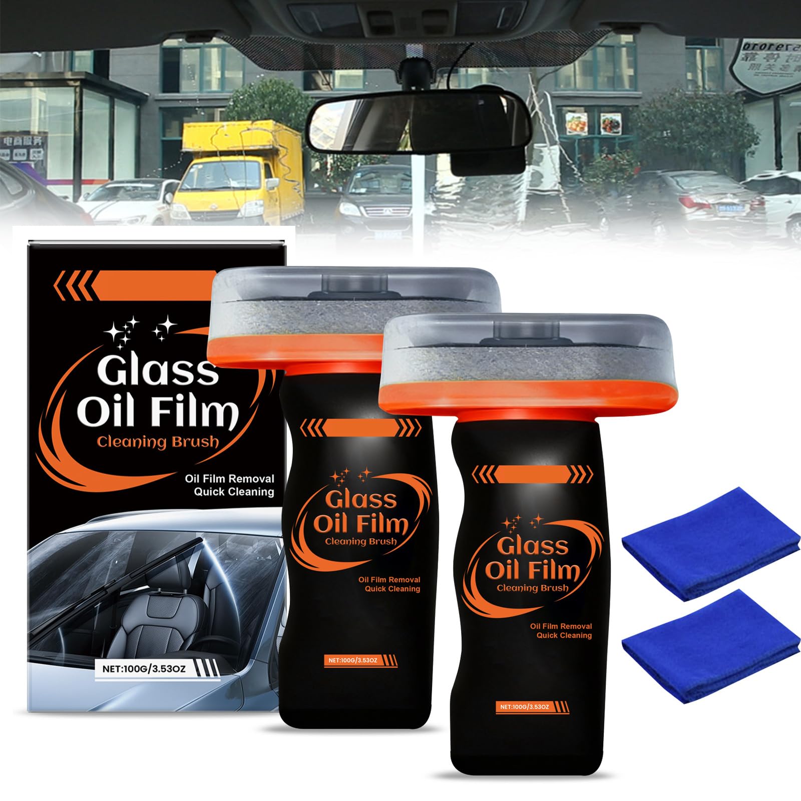 3PCS Glass Oil Film Remover for Car,100ml Roll-On Glass Compound with Cleaning Board, Removes Oil Film & Smudges,Automotive Oil Film Cleaning Brush for Car Windows — view 9