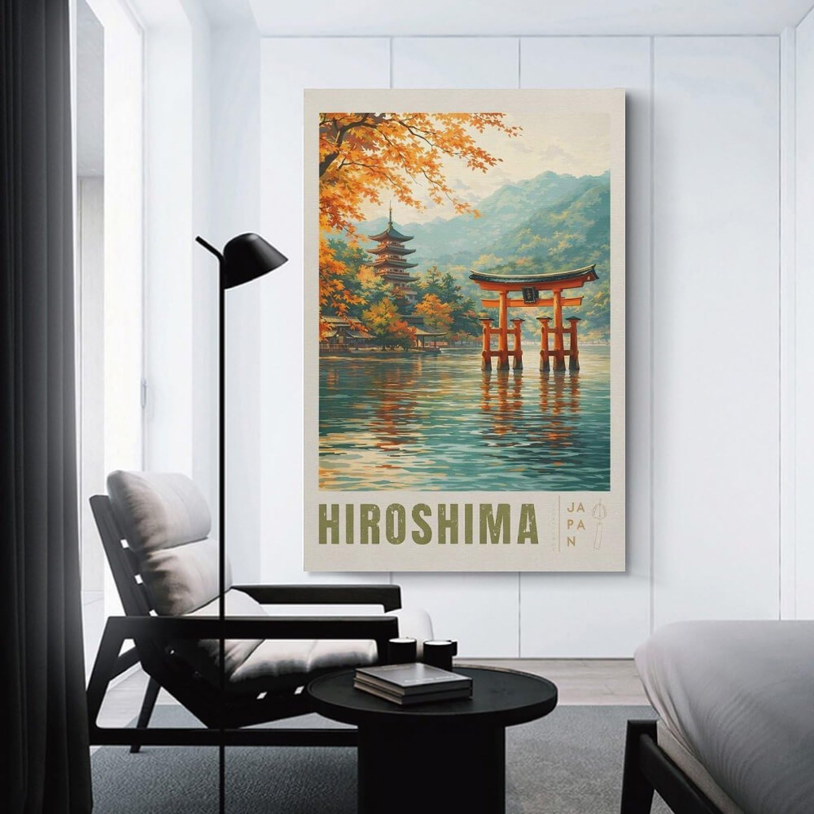 Junmoney Decorative Canvas Print Hiroshima Autumn Torii Gate And Pagoda, 12x18inch(30x45cm), for Home Office, Desk Area Or Studio, Home Office Artwork with Decorative Appeal