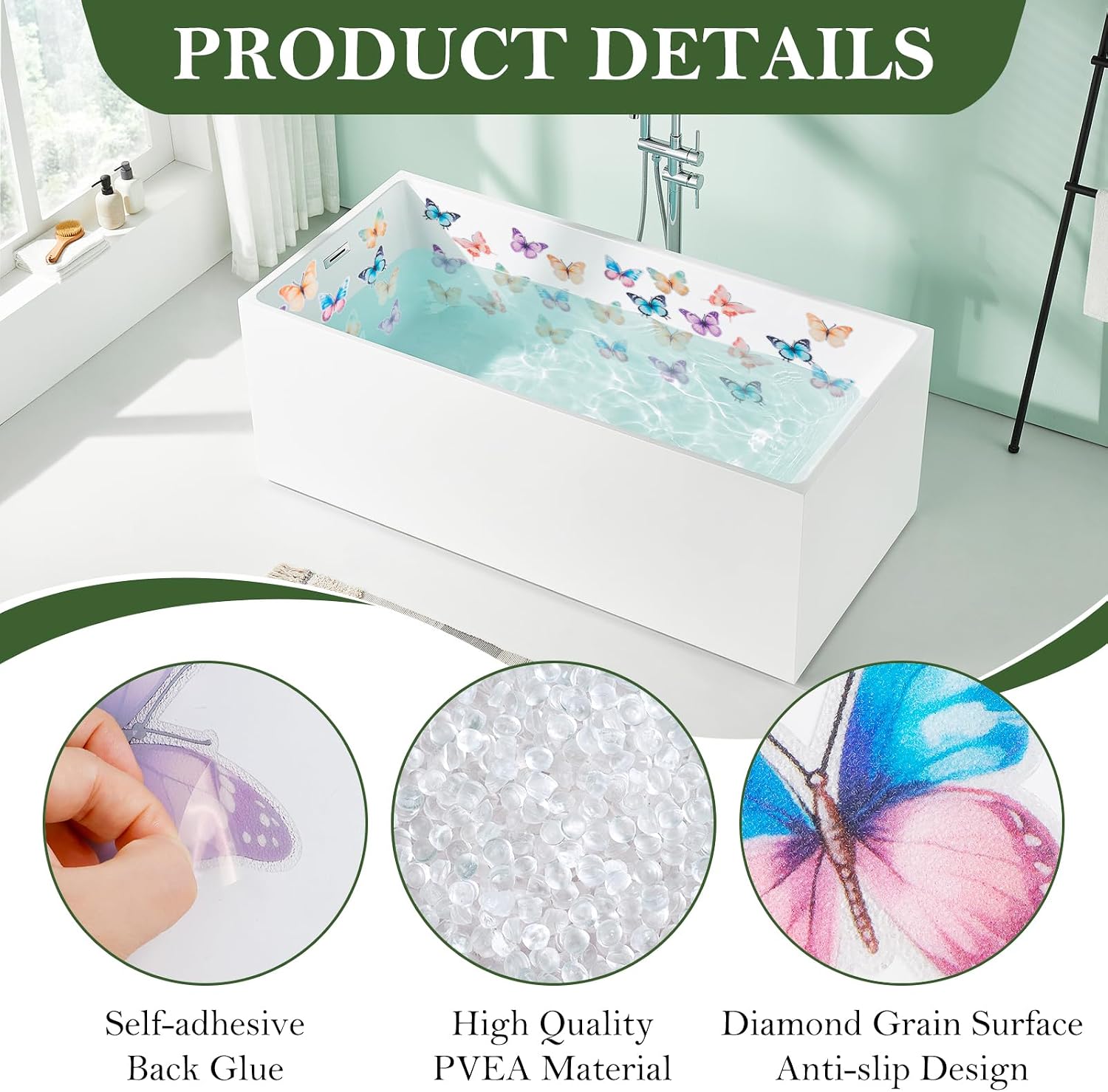 RETON 30 PCS Non Slip Bathtub Stickers, Safety Butterfly Shower Bath Tub Decals Treads, Anti Slip Adhesive Appliques with Scraper for Bathroom Tubs Showers Floor Pool (Colorful)