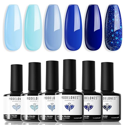 modelones Blue Gel Nail Polish Set 6 Colors, Royal Navy