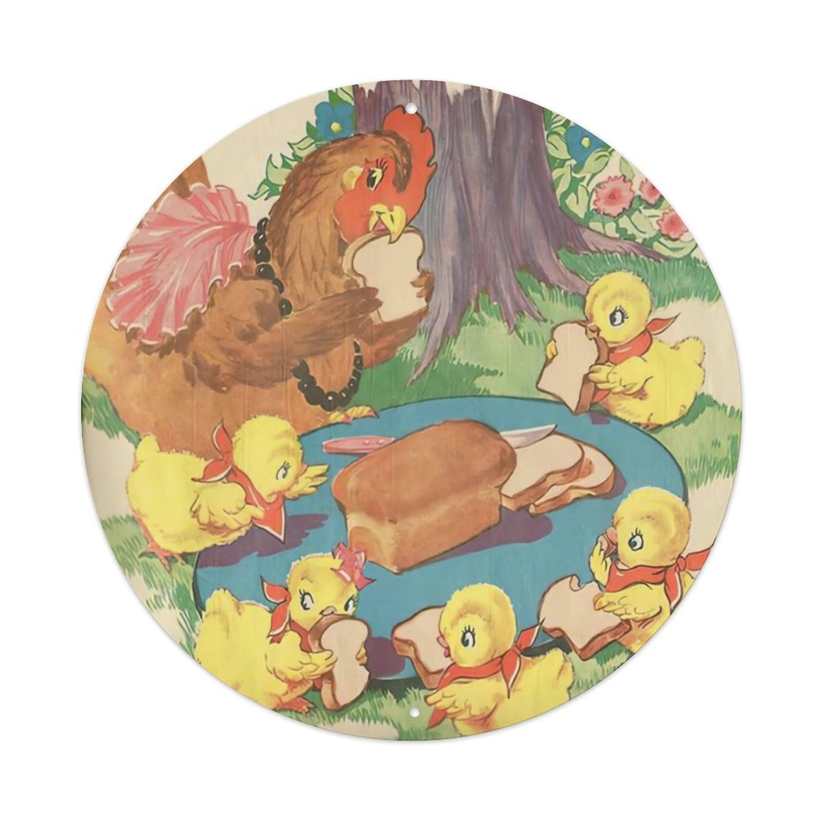 Animal Artwork Picnic Chicks Vintage Metal Tin Sign Plaque Wall Decor for Cafe, Club Bar, Office, Garden Metal Poster 8x8Inch