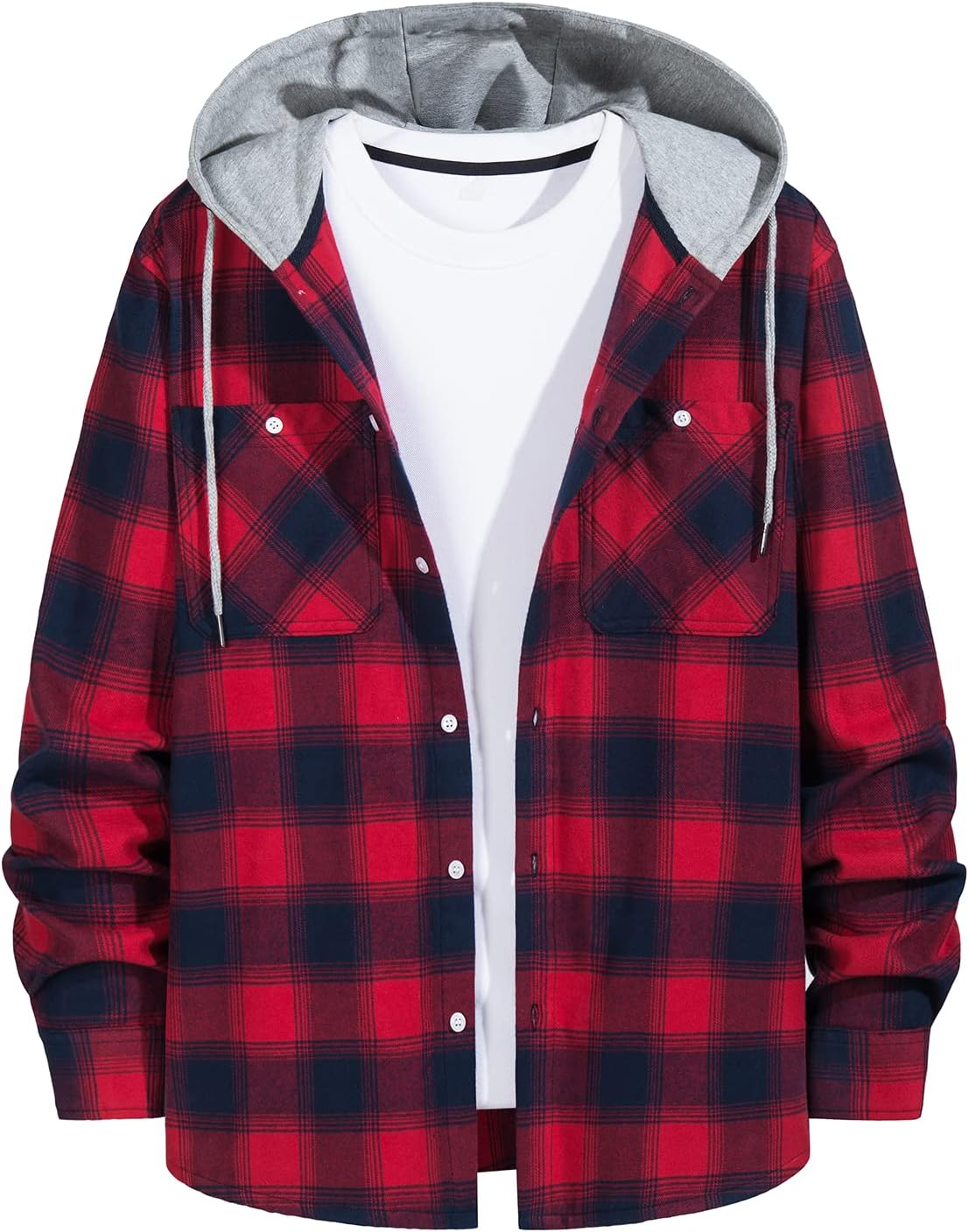 MAGNIVIT Plaid Shirts for Men Hooded Shirts Jackets Coat Lightweight Shirt Fishing Shirts Business Casual Shirts Western Shirts Red