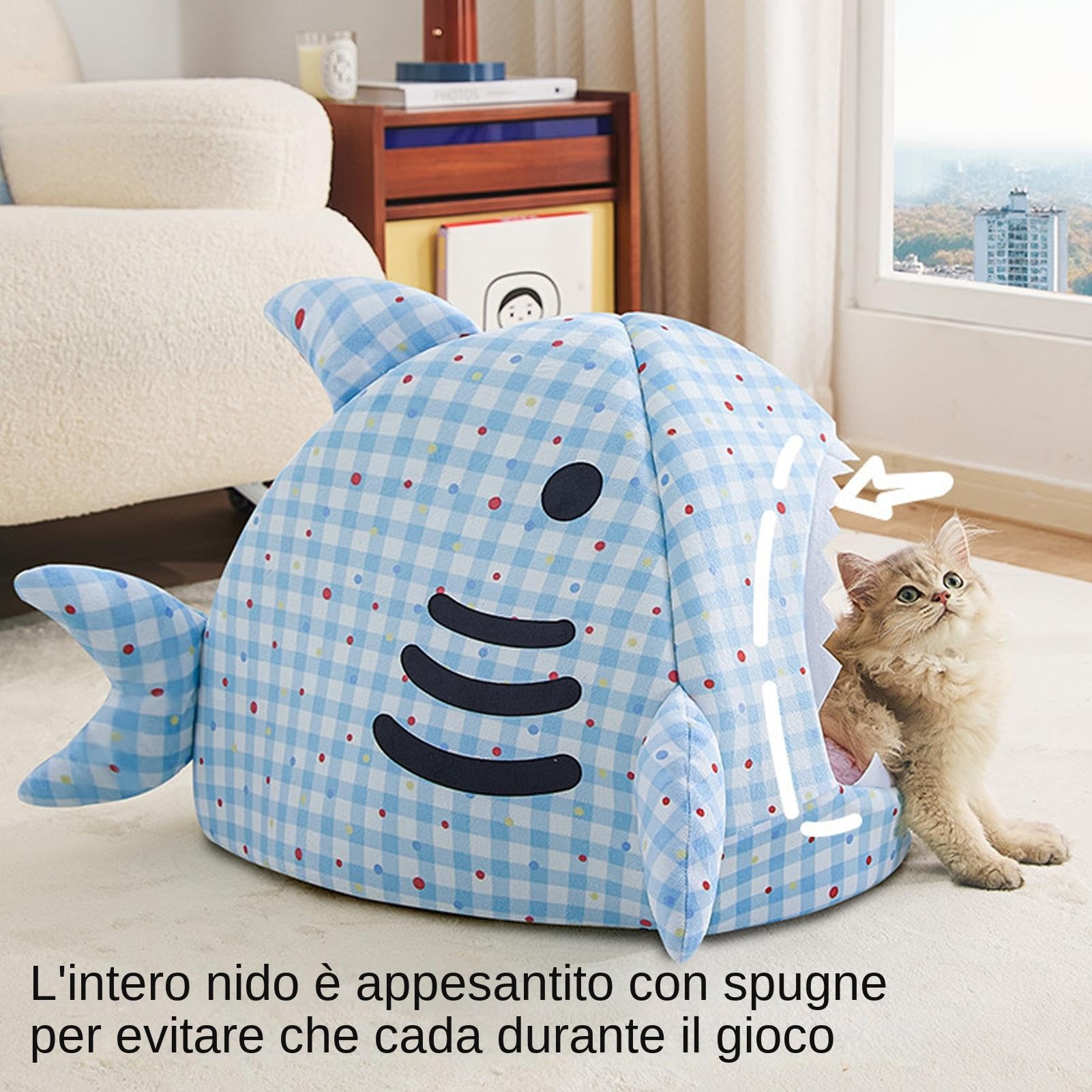 Generico Cuccia Riscaldante Per Gatti Indoor Per A Forma Di Squalo