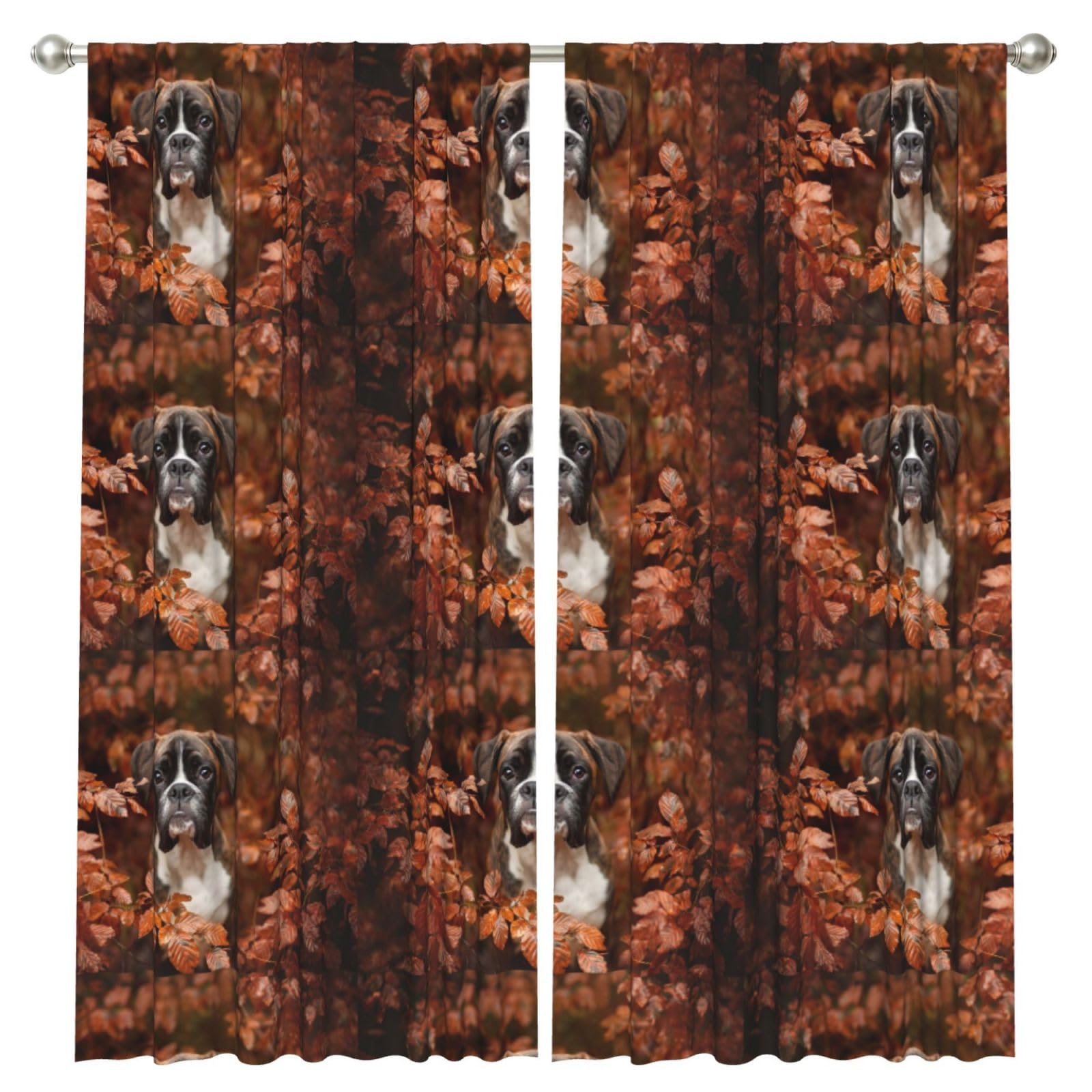 InOmak Boxer Dogs Autumn, 2 Panels Window Curtains 52 x 84 Inch Blackout Curtains for Living Room Bedroom