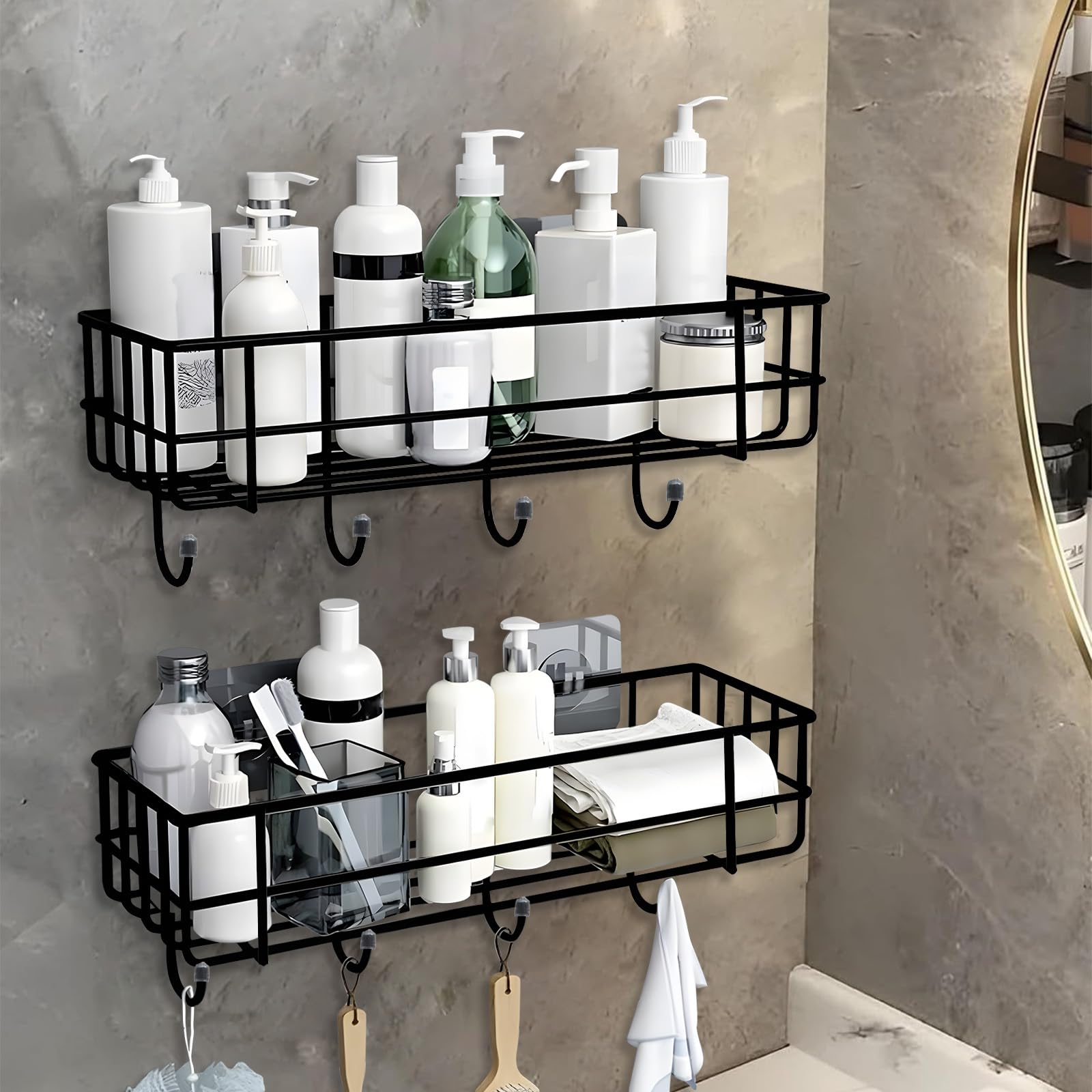 PANCA Metal Set Of 2 Self-Adhesive Shelves For Bathroom, Kitchen, Any Walls, Bathroom Organizer, Kitchen Rack, Balcony Wall Rack, Magic Sticker Included (Set Of 2, Black) (B0D2RNNZLZ) Amazon Price History, Amazon Price Tracker