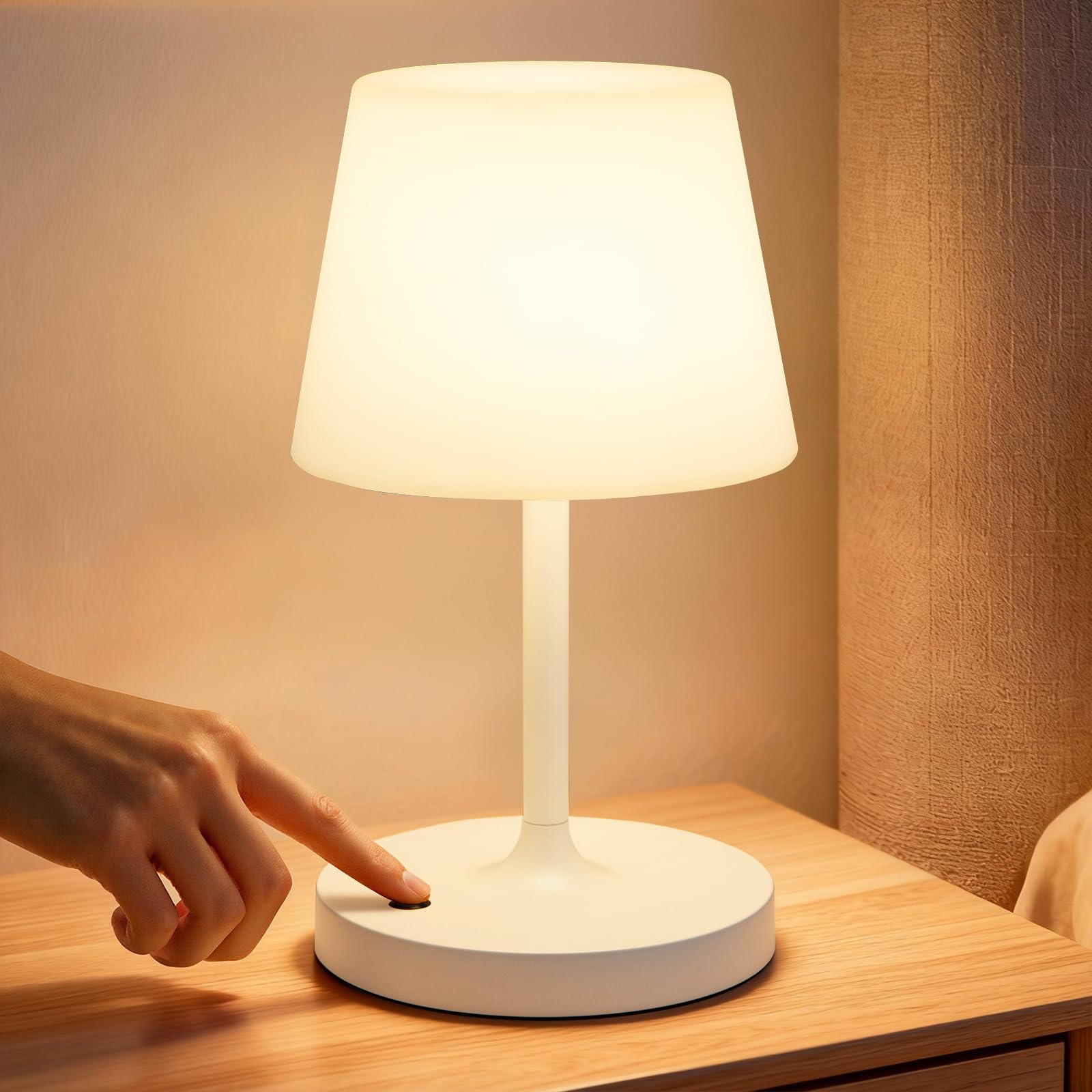 PreeOtti LED Tischlampe Kabellos, Nachttischlampe Touch, Touch Nachttischlampe Dimmbar mit Stufenlos Dimmbar & Memory Funktion, Tischlampe Kabellos Akku für Schlafzimmer, Café, Outdoor, Weiß