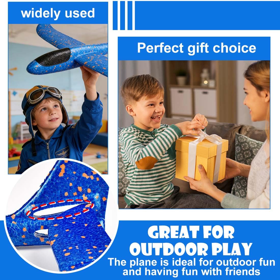 2 Pezzi 24cm Aereo Polistirolo Bambini,Aerei Aeroplano Giocattolo, Giochi Regalo Bambini Bambina Bambino 4 5 6 7 8 9 Anni, Aliante Aeroplano Schiuma per Grande Giochi Esterno
