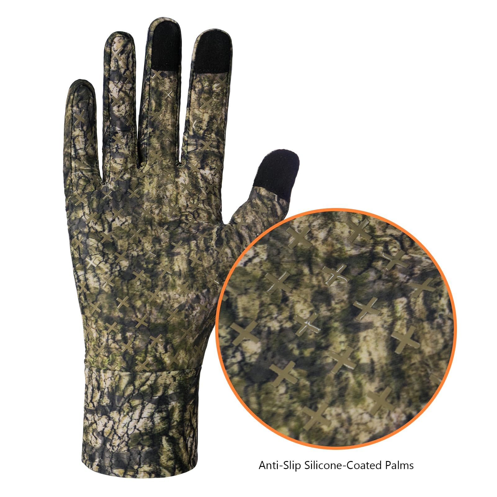 BASSDASH Guantes de caza de camuflaje para hombre, UPF 50+, ligeros, para pantalla táctil, para clima cálido, pesca, senderismo, actividades al aire libre