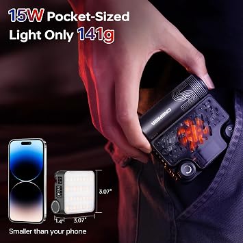 ZHIYUN CINEPEER CM15 15W RGB Video Light Selfie Light 360 Full Color Camera Light with Cold Shoe 2600mAh CRI 94+ 2500k~10000k Rechargeable Portable Outdoor Photography Lighting Fill Handheld Light