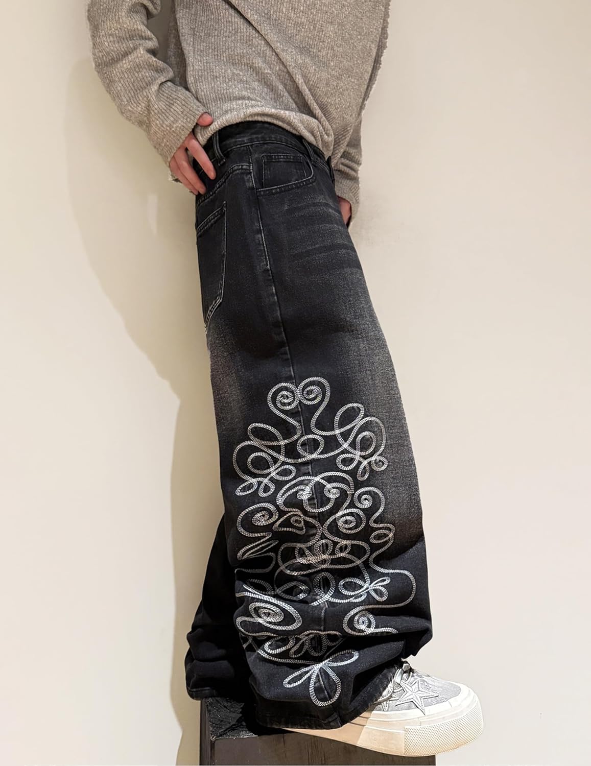 Mens Baggy Jeans Wide Leg Denim Pants Hip Hop Trousers Y2k Embroidered Fashion Streetwear Clothing - Image 6
