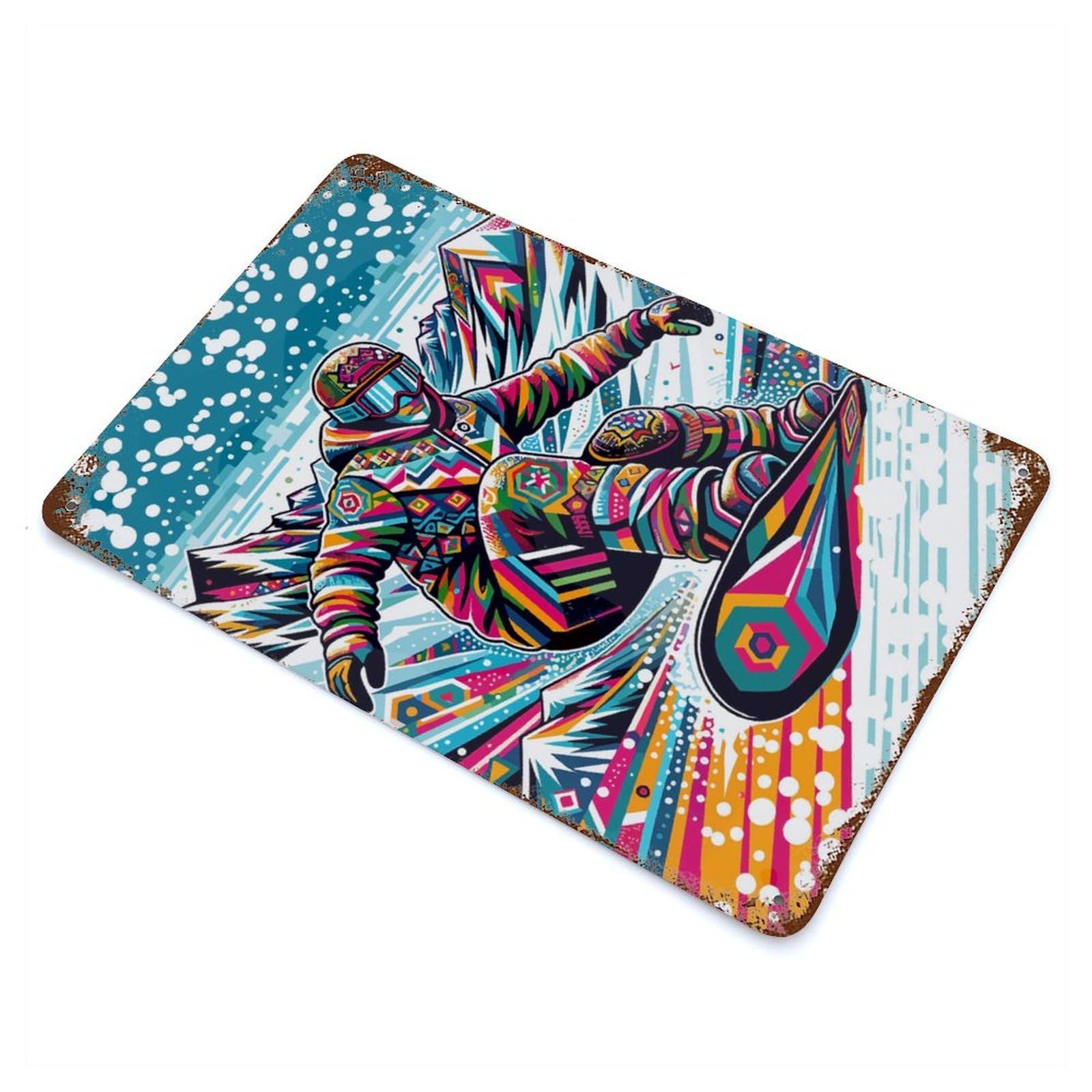 Snowboarding Wpap Pop Art Rusty Metal Tin Sign 11.8"x7.9", Classic Wall Plaque for Pub, Kitchen And Man Cave Decor