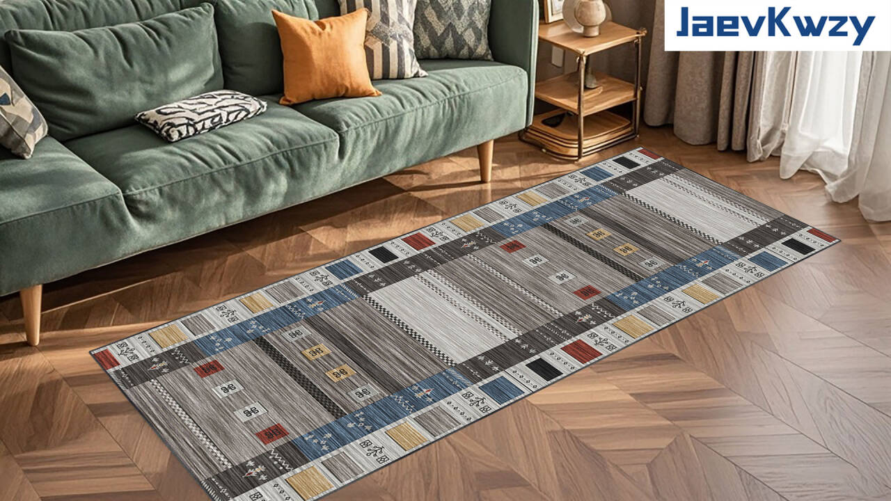 Tapis Couloir Antidérapant HNVNER 60x240 Cm - Poil Court, Lavable, Design Grec, Pour Entrée, Cuisine, Salon